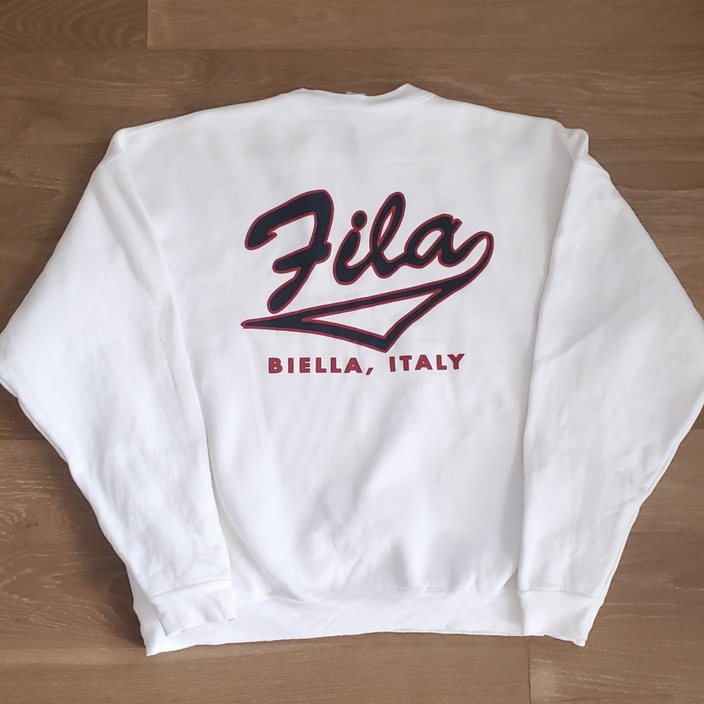 Vintage Fila Biella Italy White Crewneck Sweatshirt XXL 2XL Made In USA 1990s